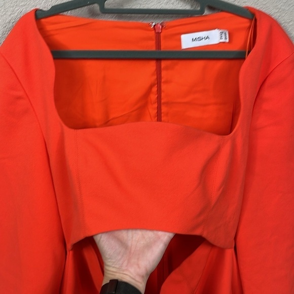 New Misha Hazel Cutout Long Sleeve Cocktail Dress Mini Orange Tangerine Sz 10 - Picture 4 of 11
